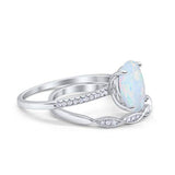 Two Piece Art Deco Oval Solid Engagement Ring Simulated CZ 925 Sterling Silver