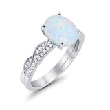 Two Piece Art Deco Oval Solid Engagement Ring Simulated CZ 925 Sterling Silver