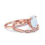 Two Piece Art Deco Oval Solid Engagement Ring Simulated CZ 925 Sterling Silver