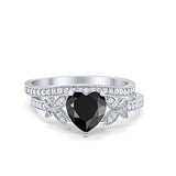 Two Piece Heart Promise Wedding Ring Simulated Cubic Zirconia 925 Sterling Silver