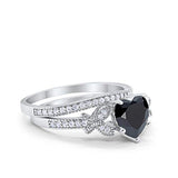 Two Piece Heart Promise Wedding Ring Simulated Cubic Zirconia 925 Sterling Silver