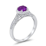 Halo Art Deco Engagement Ring Round Simulated Cubic Zirconia 925 Sterling Silver