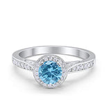 Halo Art Deco Engagement Ring Round Simulated Cubic Zirconia 925 Sterling Silver