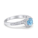 Halo Art Deco Engagement Ring Round Simulated Cubic Zirconia 925 Sterling Silver