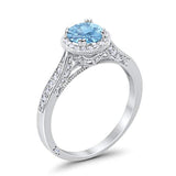 Halo Art Deco Engagement Ring Round Simulated Cubic Zirconia 925 Sterling Silver