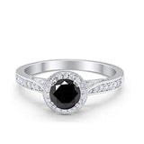 Halo Art Deco Engagement Ring Round Simulated Cubic Zirconia 925 Sterling Silver