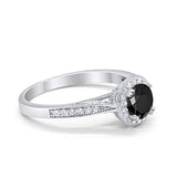 Halo Art Deco Engagement Ring Round Simulated Cubic Zirconia 925 Sterling Silver
