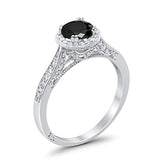 Halo Art Deco Engagement Ring Round Simulated Cubic Zirconia 925 Sterling Silver