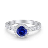 Halo Art Deco Engagement Ring Round Simulated Cubic Zirconia 925 Sterling Silver