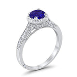 Halo Art Deco Engagement Ring Round Simulated Cubic Zirconia 925 Sterling Silver