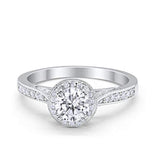 Halo Art Deco Engagement Ring Round Simulated Cubic Zirconia 925 Sterling Silver