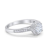 Halo Art Deco Engagement Ring Round Simulated Cubic Zirconia 925 Sterling Silver