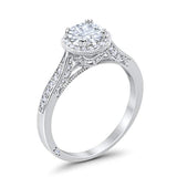 Halo Art Deco Engagement Ring Round Simulated Cubic Zirconia 925 Sterling Silver