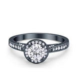 Halo Art Deco Engagement Ring Round Simulated Cubic Zirconia 925 Sterling Silver
