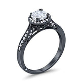 Halo Art Deco Engagement Ring Round Simulated Cubic Zirconia 925 Sterling Silver