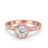 Halo Art Deco Engagement Ring Round Simulated Cubic Zirconia 925 Sterling Silver