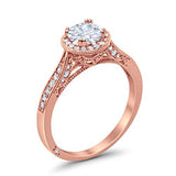 Halo Art Deco Engagement Ring Round Simulated Cubic Zirconia 925 Sterling Silver