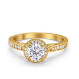 Halo Art Deco Engagement Ring Round Simulated Cubic Zirconia 925 Sterling Silver