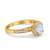 Halo Art Deco Engagement Ring Round Simulated Cubic Zirconia 925 Sterling Silver
