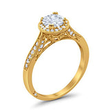 Halo Art Deco Engagement Ring Round Simulated Cubic Zirconia 925 Sterling Silver