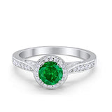 Halo Art Deco Engagement Ring Round Simulated Cubic Zirconia 925 Sterling Silver