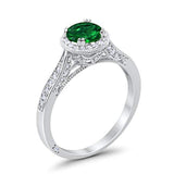 Halo Art Deco Engagement Ring Round Simulated Cubic Zirconia 925 Sterling Silver