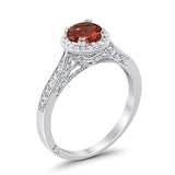 Halo Art Deco Engagement Ring Round Simulated Cubic Zirconia 925 Sterling Silver