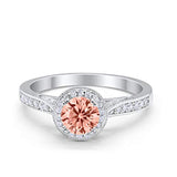 Halo Art Deco Engagement Ring Round Simulated Cubic Zirconia 925 Sterling Silver