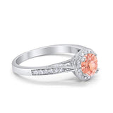 Halo Art Deco Engagement Ring Round Simulated Cubic Zirconia 925 Sterling Silver