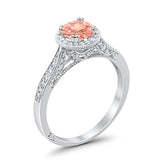 Halo Art Deco Engagement Ring Round Simulated Cubic Zirconia 925 Sterling Silver