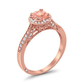 Halo Art Deco Engagement Ring Round Simulated Cubic Zirconia 925 Sterling Silver