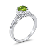 Halo Art Deco Engagement Ring Round Simulated Cubic Zirconia 925 Sterling Silver