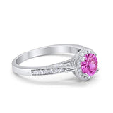 Halo Art Deco Engagement Ring Round Simulated Cubic Zirconia 925 Sterling Silver