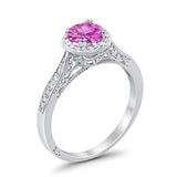 Halo Art Deco Engagement Ring Round Simulated Cubic Zirconia 925 Sterling Silver