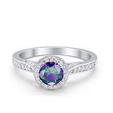 Halo Art Deco Engagement Ring Round Simulated Cubic Zirconia 925 Sterling Silver