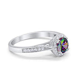 Halo Art Deco Engagement Ring Round Simulated Cubic Zirconia 925 Sterling Silver