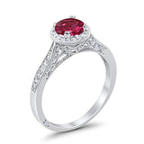 Halo Art Deco Engagement Ring Round Simulated Cubic Zirconia 925 Sterling Silver