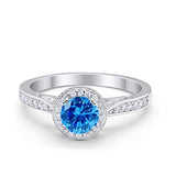 Halo Art Deco Engagement Ring Round Simulated Cubic Zirconia 925 Sterling Silver