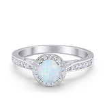 Halo Art Deco Engagement Ring Round Simulated Cubic Zirconia 925 Sterling Silver