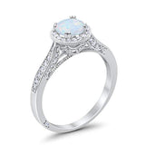 Halo Art Deco Engagement Ring Round Simulated Cubic Zirconia 925 Sterling Silver