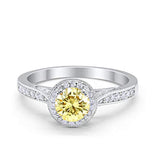 Halo Art Deco Engagement Ring Round Simulated Cubic Zirconia 925 Sterling Silver
