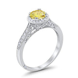 Halo Art Deco Engagement Ring Round Simulated Cubic Zirconia 925 Sterling Silver