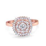 Halo Engagement Ring Round Baguette Simulated Cubic Zirconia 925 Sterling Silver