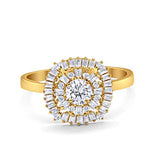 Halo Engagement Ring Round Baguette Simulated Cubic Zirconia 925 Sterling Silver