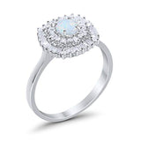 Halo Engagement Ring Round Baguette Simulated Cubic Zirconia 925 Sterling Silver