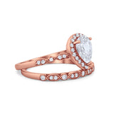 Teardrop Art Deco Bridal Set Wedding Ring Band Pear Cubic Zirconia 925 Sterling Silver