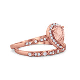 Teardrop Art Deco Bridal Set Wedding Ring Band Pear Cubic Zirconia 925 Sterling Silver