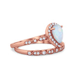 Teardrop Art Deco Bridal Set Wedding Ring Band Pear Cubic Zirconia 925 Sterling Silver