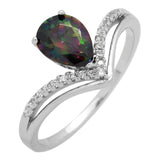 Teardrop Pear Rainbow Round Cubic Zirconia 925 Sterling Silver V Design