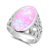 Oval Created Opal Solitaire Cocktail Ring 925 Sterling Silver Filigree Accent Choose Color - Blue Apple Jewelry